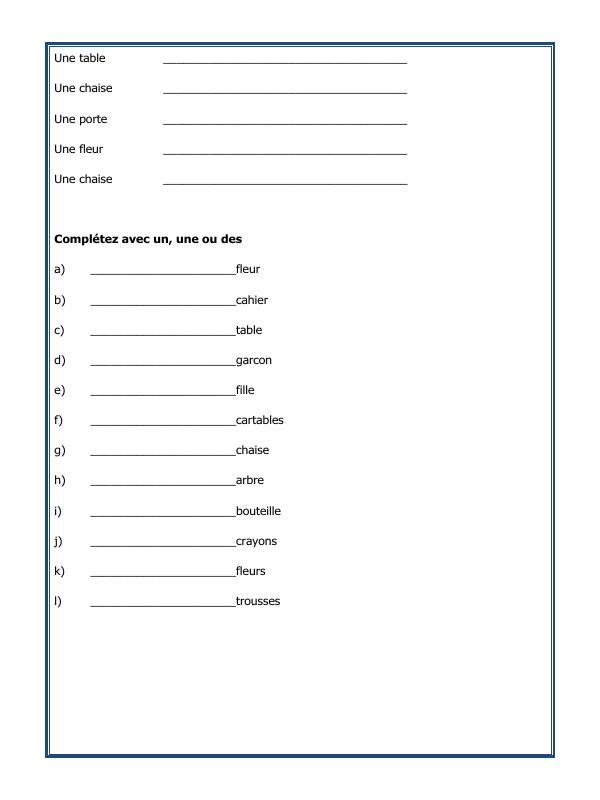 A2ZWorksheets:Language-French-French Worksheet - Les Articles Indéfinis