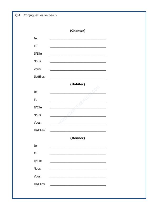 A2ZWorksheets:Language-French-French Worksheet - Les Verbes En 'Er'