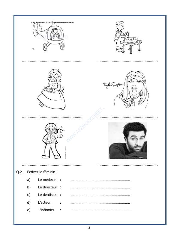 A2ZWorksheets:Language-French-French Worksheet - Les Professions