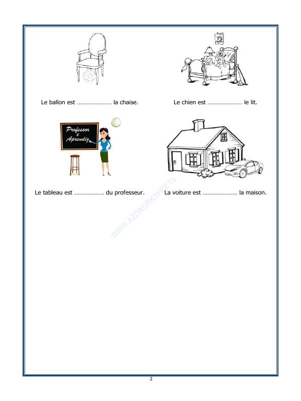 A2ZWorksheets:Language-French-French Worksheet - Les Prépositions