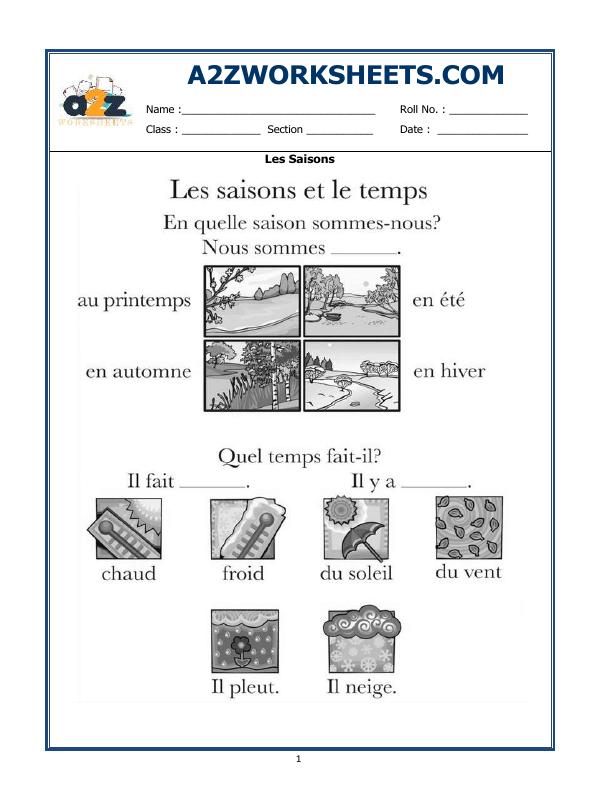 A2Zworksheets:Worksheet of French Worksheet - Les Saisons-French-Language a2zworksheets-worksheet-of-french-worksheet-les-saisons-french-language