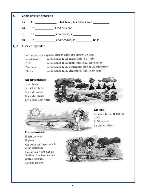 A2ZWorksheets:Language-French-French Worksheet - Les Saisons