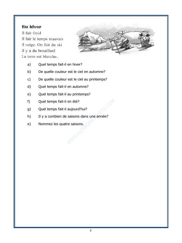 A2ZWorksheets:Language-French-French Worksheet - Les Saisons
