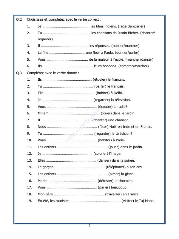 A2ZWorksheets:Language-French-French Worksheet - Les Verbes En –Er