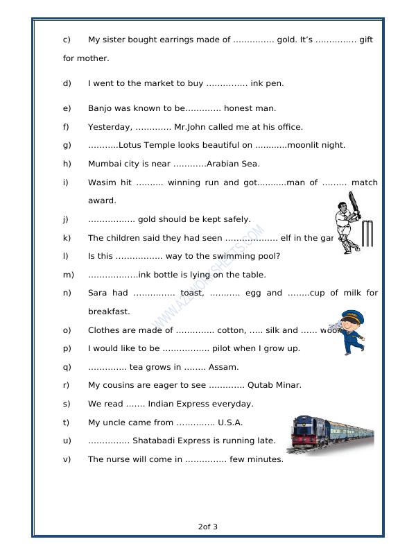 A2ZWorksheets:English-Grammar-Omission Of Articles