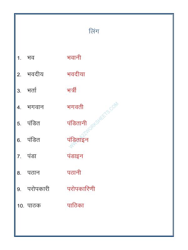 A2ZWorksheets:Language-Hindi-Hindi Grammar- Ling Badlo (Gender)-06