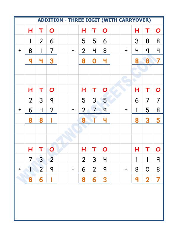 A2ZWorksheets:Maths-Addition-Addition - 3 Digit Addition (With Carryover)-02