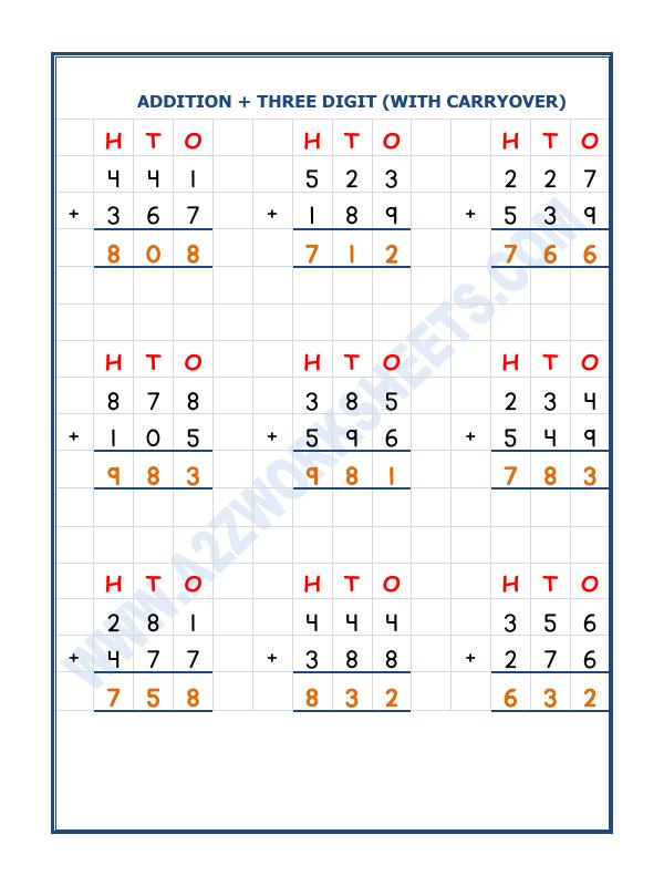 A2ZWorksheets:Maths-Addition-Addition - 3 Digit Addition (With Carryover)-03