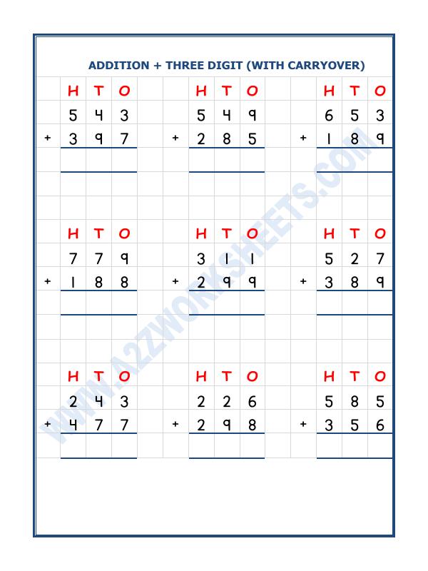 A2ZWorksheets:Maths-Addition-Addition - 3 Digit Addition (With Carryover)-05