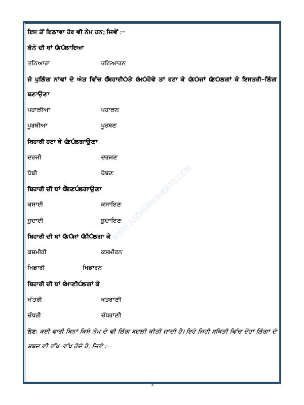 A2ZWorksheets:Language-Punjabi-Punjabi Grammar - Ling Badlo (Rules While Changing The Gender In Punjabi)
