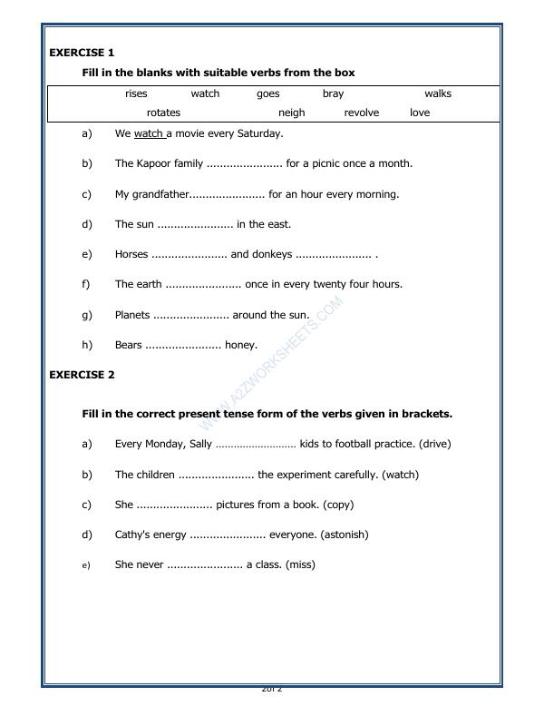 A2ZWorksheets:English-Grammar-Simple Present Tense