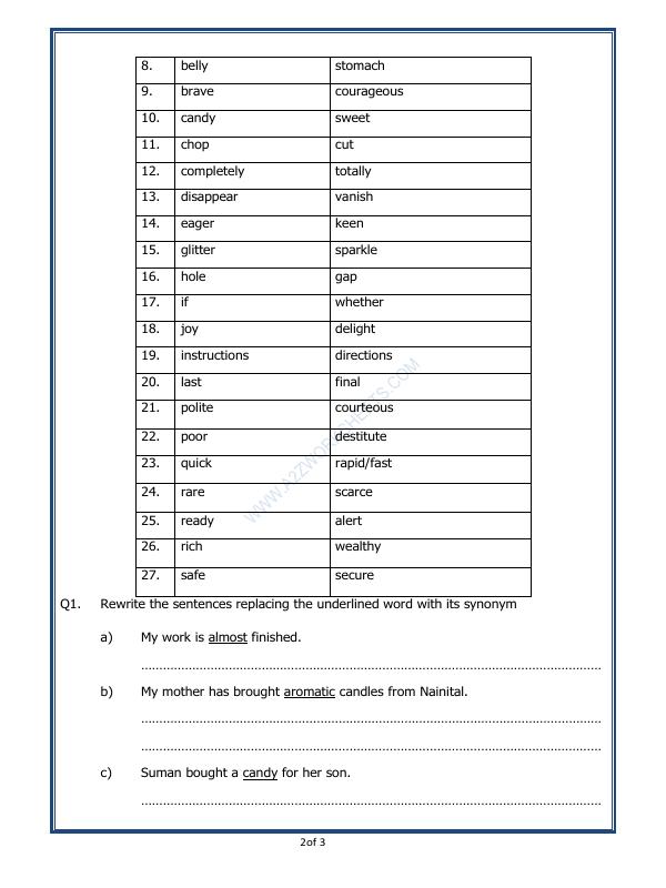 A2ZWorksheets:English-Grammar-Synonyms