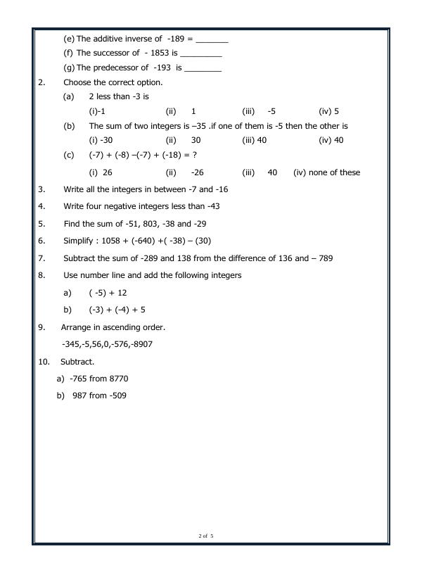 A2ZWorksheets:Maths-Integers-Integers
