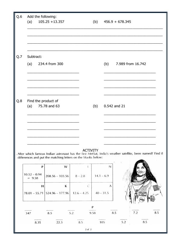 A2ZWorksheets:Maths-Decimals-Decimals And Basic Operations On Decimals