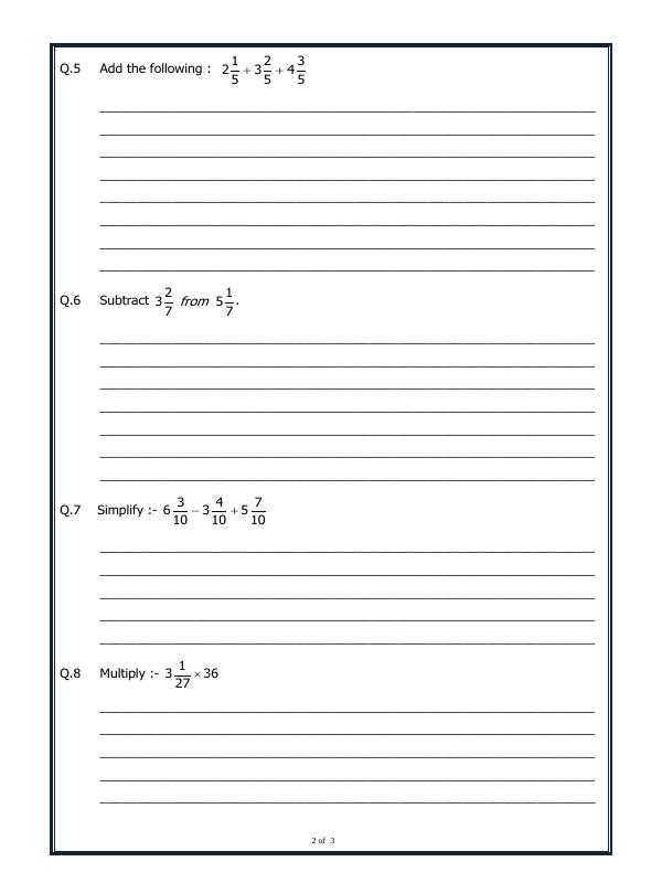 A2ZWorksheets:Maths-Fractions-Basic Operations On Fractional Numbers