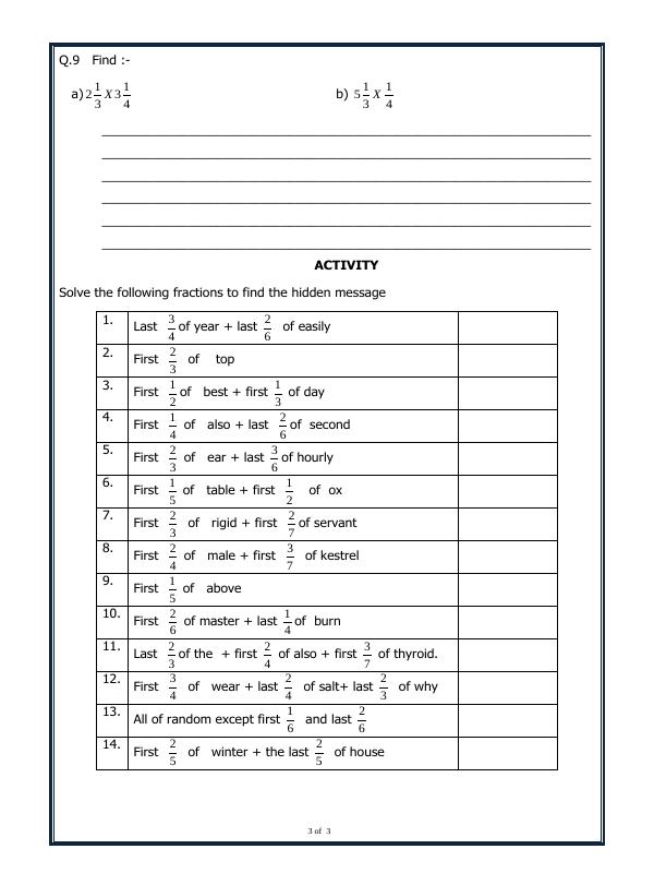 A2ZWorksheets:Maths-Fractions-Basic Operations On Fractional Numbers