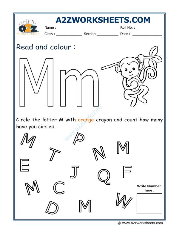 A2Zworksheets:Worksheet of Read And Colour M-Recognition-English