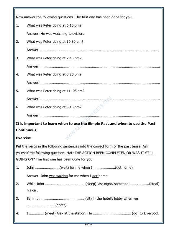A2ZWorksheets:English-Grammar-The Past Continuous Tense