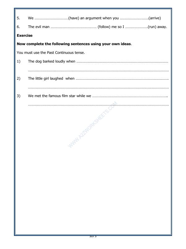 A2ZWorksheets:English-Grammar-The Past Continuous Tense