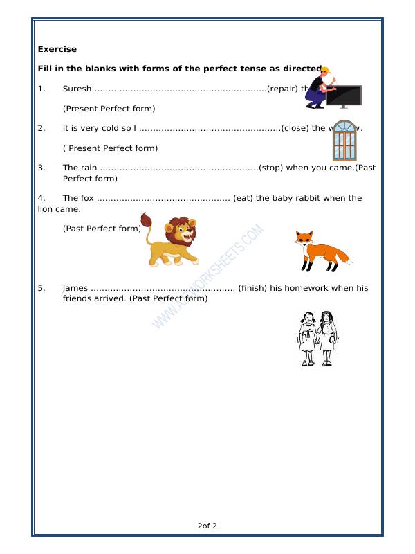 A2ZWorksheets:English-Grammar-The Perfect Tense