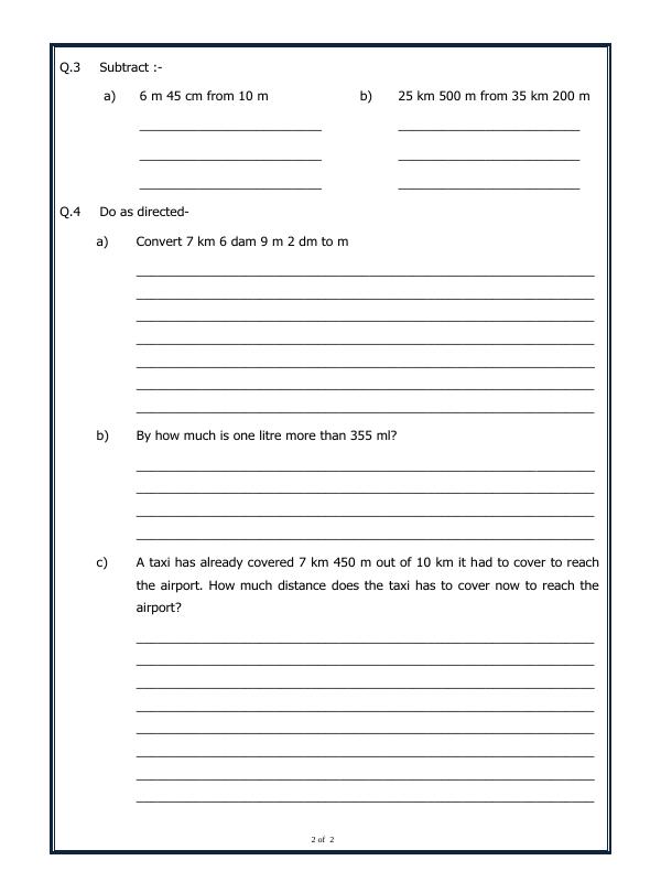 A2ZWorksheets:Maths-Measurement-Measurement Of Length, Mass And Capacity