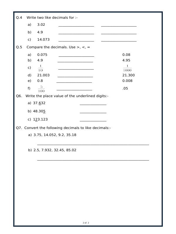 A2ZWorksheets:Maths-Decimals-Decimals