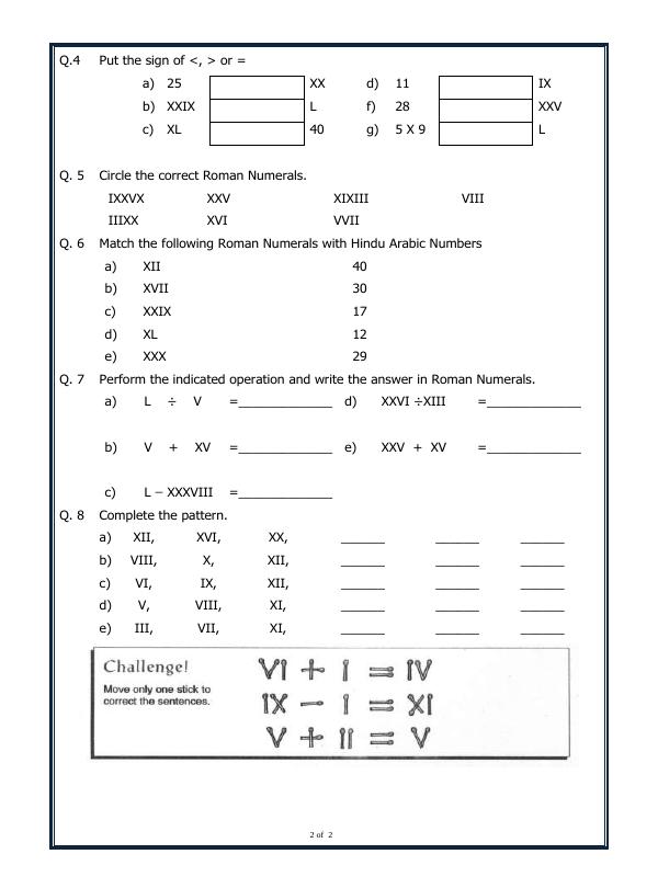 A2ZWorksheets:Maths-Numbers-Roman Numerals