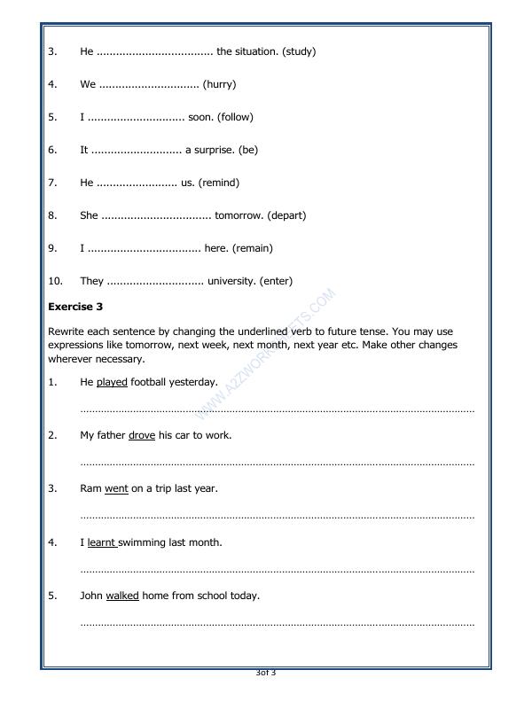 A2ZWorksheets:English-Grammar-The Simple Future Tense