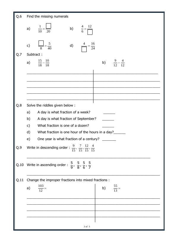 A2ZWorksheets:Maths-Fractions-Types Of Fractions