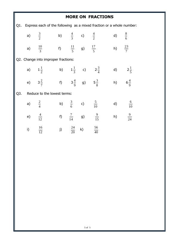A2ZWorksheets:Maths-Fractions-Types Of Fractions