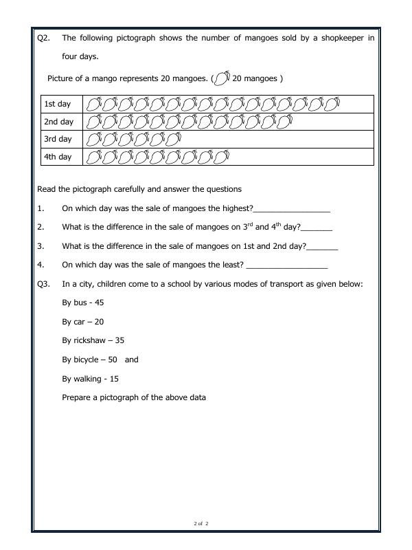 A2ZWorksheets:Maths-Data Handling-Pictorial Representation Of Data