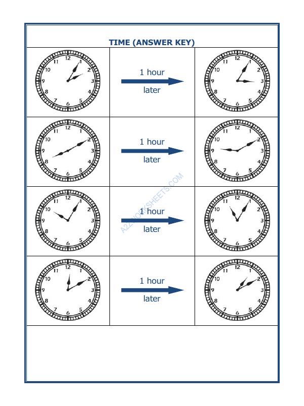 A2ZWorksheets:Maths-Measurement-Telling Time - 1 Hour Interval (Draw The Clock)