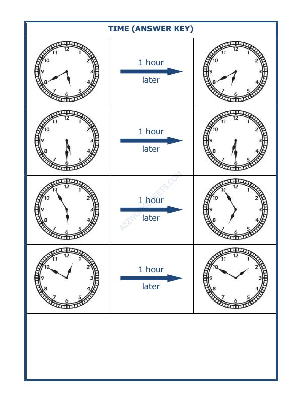 A2ZWorksheets:Maths-Measurement-Telling Time - 1 Hour Interval (Draw The Clock) - 10