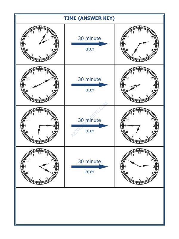 A2ZWorksheets:Maths-Measurement-Telling Time - 30 Minutes Interval (Draw The Clock) - 11