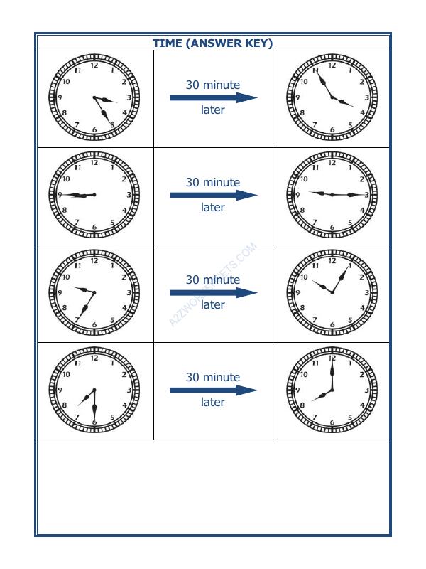 A2ZWorksheets:Maths-Measurement-Telling Time - 30 Minutes Interval (Draw The Clock) - 12