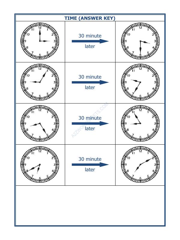 A2ZWorksheets:Maths-Measurement-Telling Time - 30 Minutes Interval (Draw The Clock) - 13