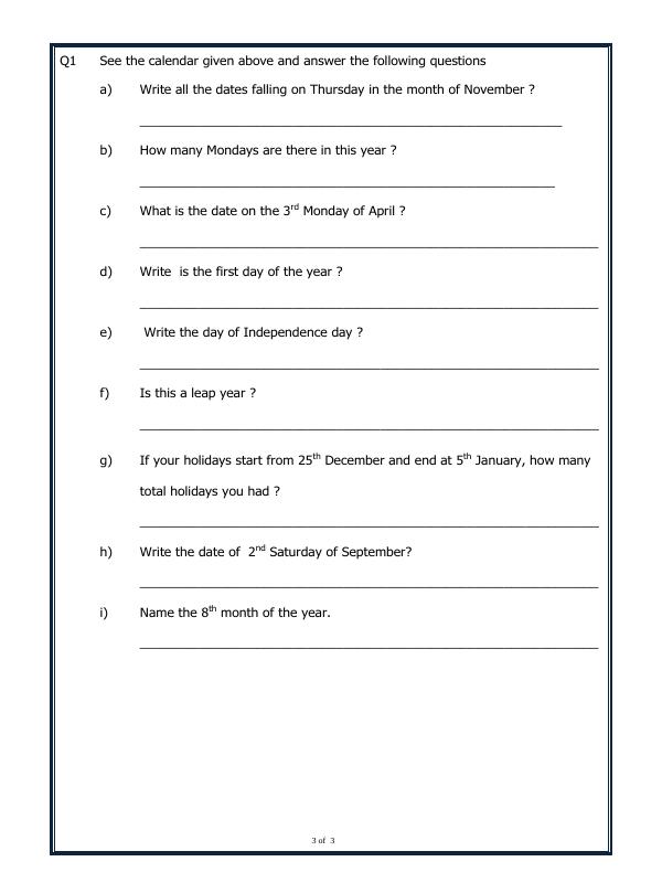 A2ZWorksheets:Maths-Calendar-Calendar