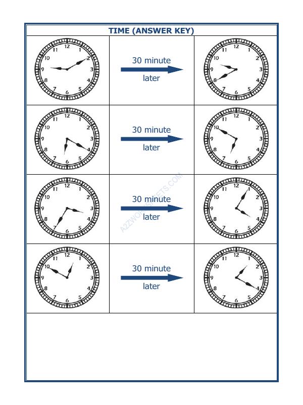 A2ZWorksheets:Maths-Measurement-Telling Time - 30 Minutes Interval (Draw The Clock) - 14