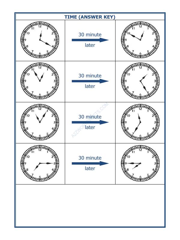 A2ZWorksheets:Maths-Measurement-Telling Time - 30 Minutes Interval (Draw The Clock) - 15