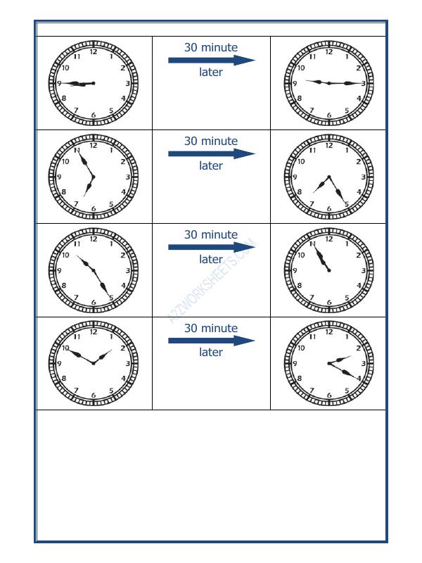 A2ZWorksheets:Maths-Measurement-Telling Time - 30 Minutes Interval (Draw The Clock) - 16