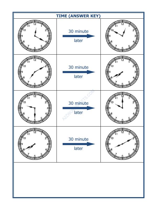 A2ZWorksheets:Maths-Measurement-Telling Time - 30 Minutes Interval (Draw The Clock) - 17