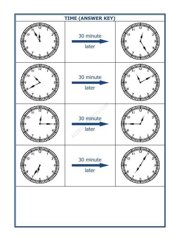 A2ZWorksheets:Maths-Measurement-Telling Time - 30 Minutes Interval (Draw The Clock) - 18