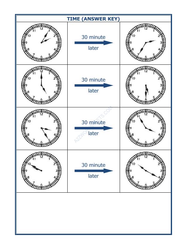 A2ZWorksheets:Maths-Measurement-Telling Time - 30 Minutes Interval (Draw The Clock) - 19