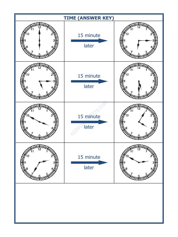 A2ZWorksheets:Maths-Measurement-Telling Time - 15 Minutes Interval (Draw The Clock) - 23