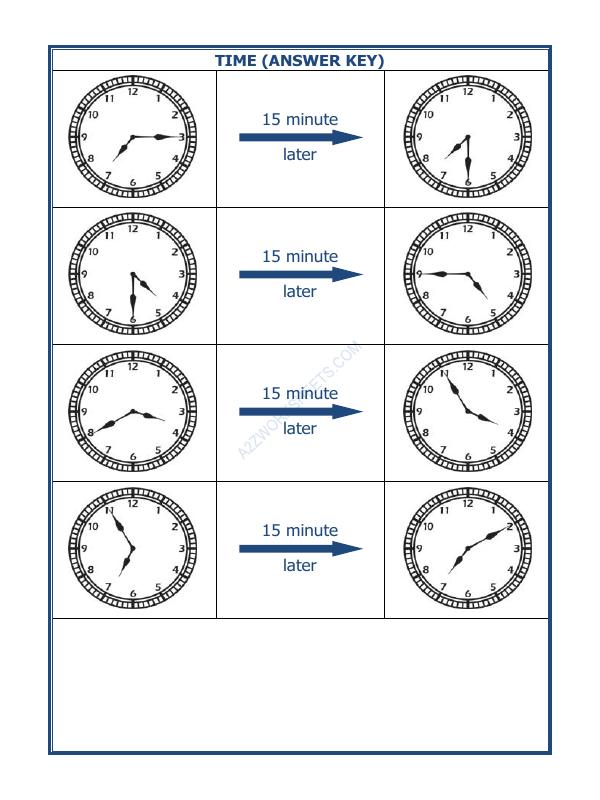 A2ZWorksheets:Maths-Measurement-Telling Time - 15 Minutes Interval (Draw The Clock) - 24