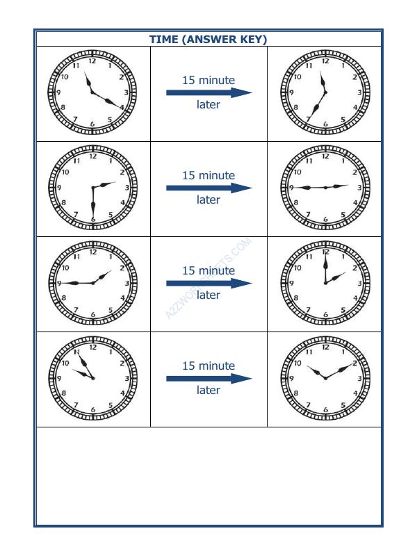 A2ZWorksheets:Maths-Measurement-Telling Time - 15 Minutes Interval (Draw The Clock) - 25