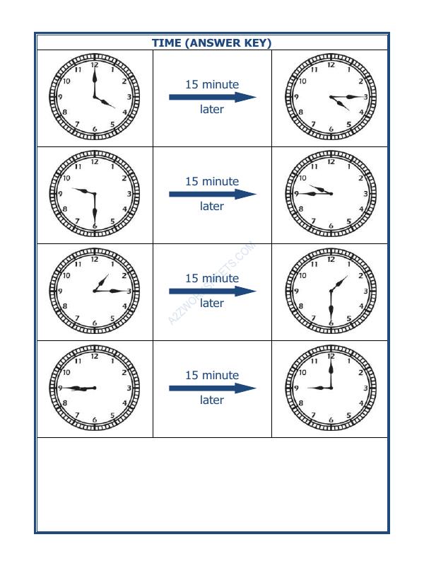 A2ZWorksheets:Maths-Measurement-Telling Time - 15 Minutes Interval (Draw The Clock) - 28