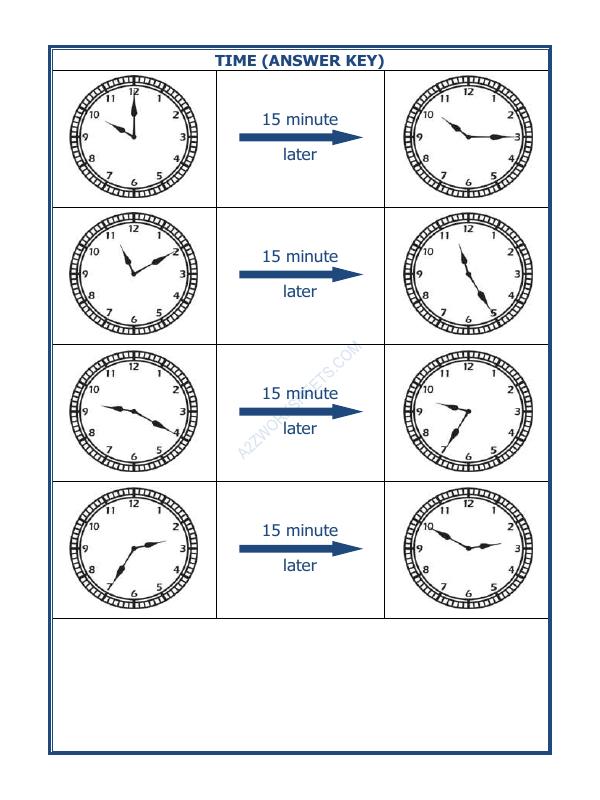A2ZWorksheets:Maths-Measurement-Telling Time - 15 Minutes Interval (Draw The Clock) - 30