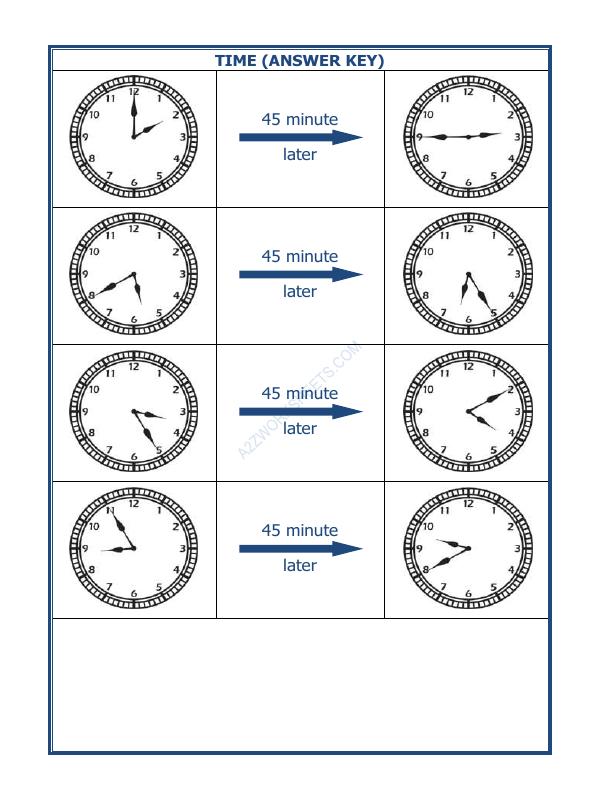 A2ZWorksheets:Maths-Measurement-Telling Time - 45 Minutes Interval (Draw The Clock) - 31
