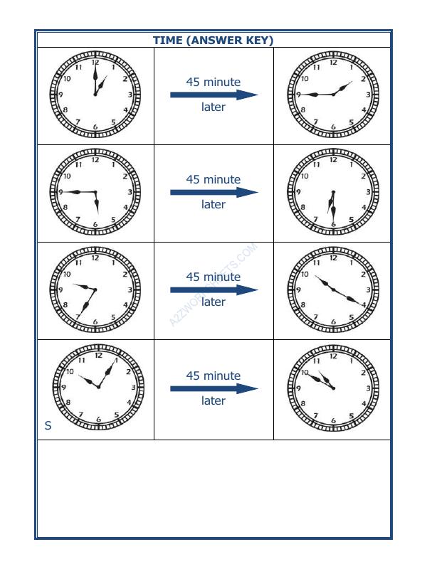 A2ZWorksheets:Maths-Measurement-Telling Time - 45 Minutes Interval (Draw The Clock) - 32